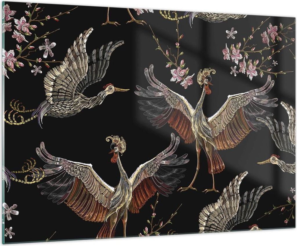 Bilder auf glas - Einteilig - Asiatisch Vögel Verziert - 100x70cm - Glasbilder - Wandbilder - Bilder - zum Aufhängen bereit - Wanddekoration aus ...