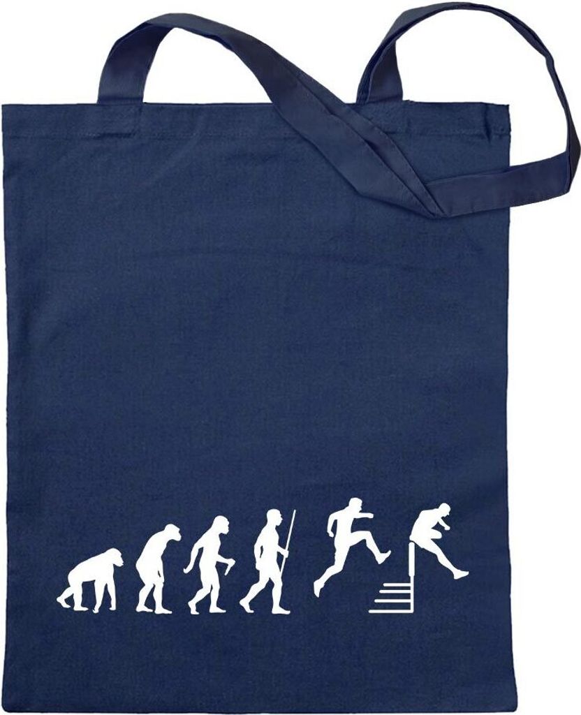 Kiwistar - Baumwolltasche - dunkelblau - Hürdenlauf Evolution - Tragetasche Stoffbeutel Umhängetasche Langer Henkel