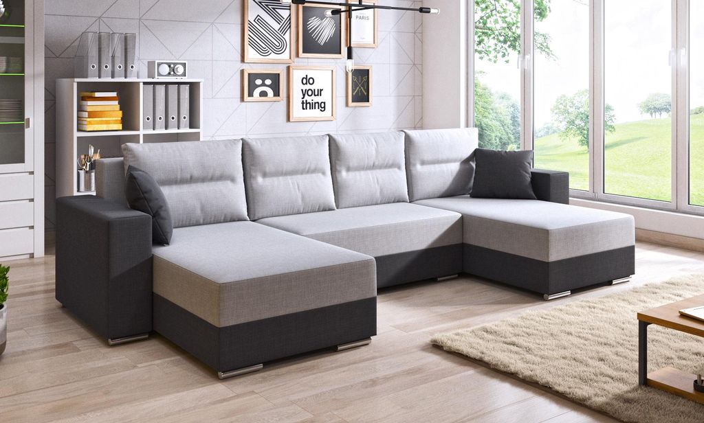 Couchgarnitur Ecksofa Sofa CLARA – U-Form mit Schlaffunktion & Bettkasten