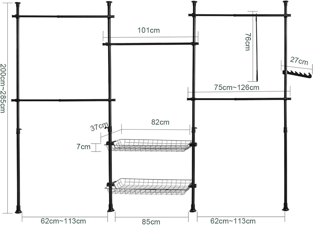 Dressing télescopique modulable avec 5 barres de penderie métal