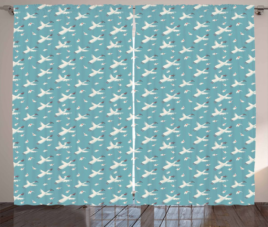 ABAKUHAUS Babydusche Rustikaler Vorhang, Fliegende Störche Babys, Wohnzimmer Universalband Gardinen mit Schlaufen und Haken, 280 x 175 cm, Blau We...