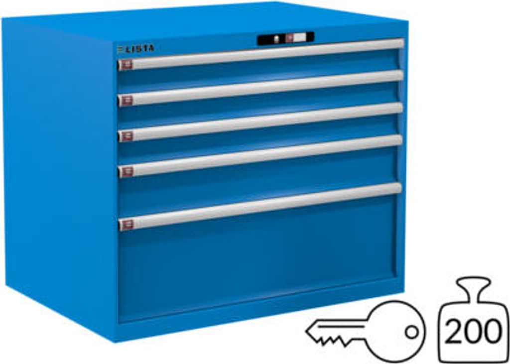 Lista Schubladenschrank - 78.798.010 - 850x1.023x725 mm (HxBxT) - 5 Schubladen - 200 kg - Key Lock - lichtblau (RAL 5012)