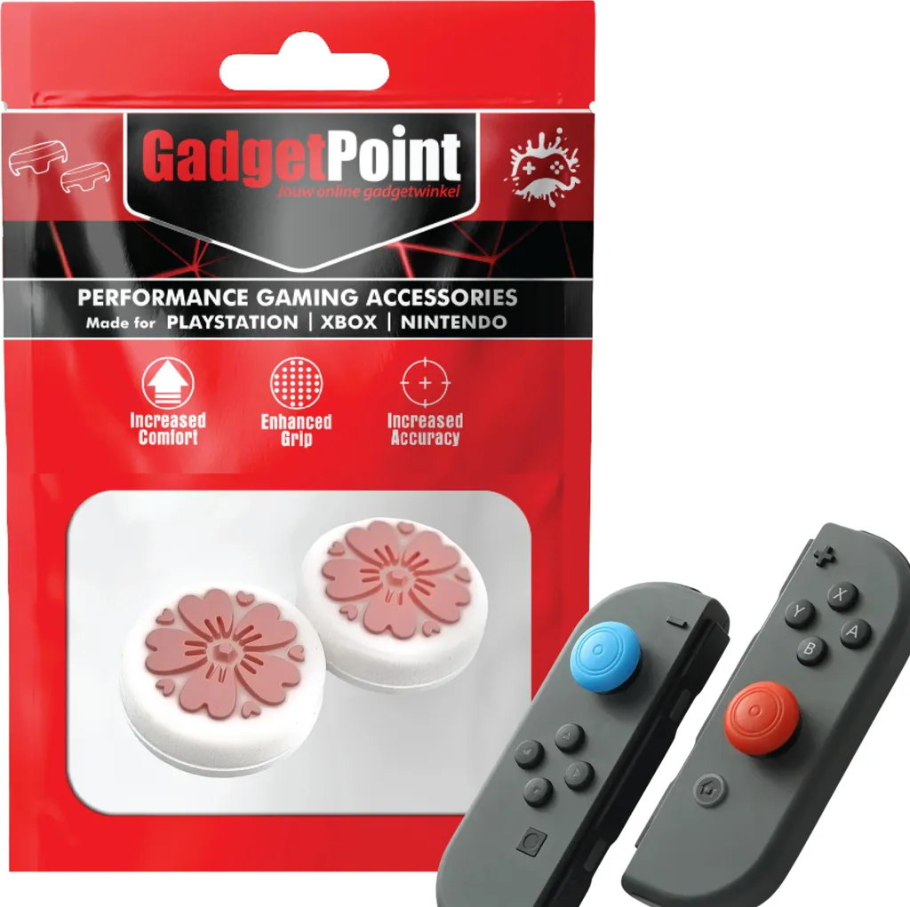 Impugnature per i pollici - Impugnature per i pollici per i controller Joy-Con di Nintendo Switch - Impugnature per i pollici da gioco - Impugnature per le prestazioni - Cappucci antiscivolo per joystick - Accessori di protezione - Bianco floreale con rosa -