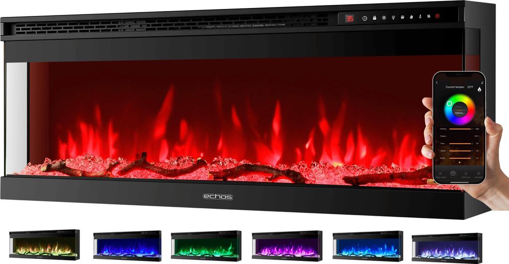 Echos Elektrokamin 1500 W | 13 realistische Flammeneffekte | Einfache Steuerung per Touch-Panel, Smart Life/Tuya App, Amazon Alexa und Fernbedienun...