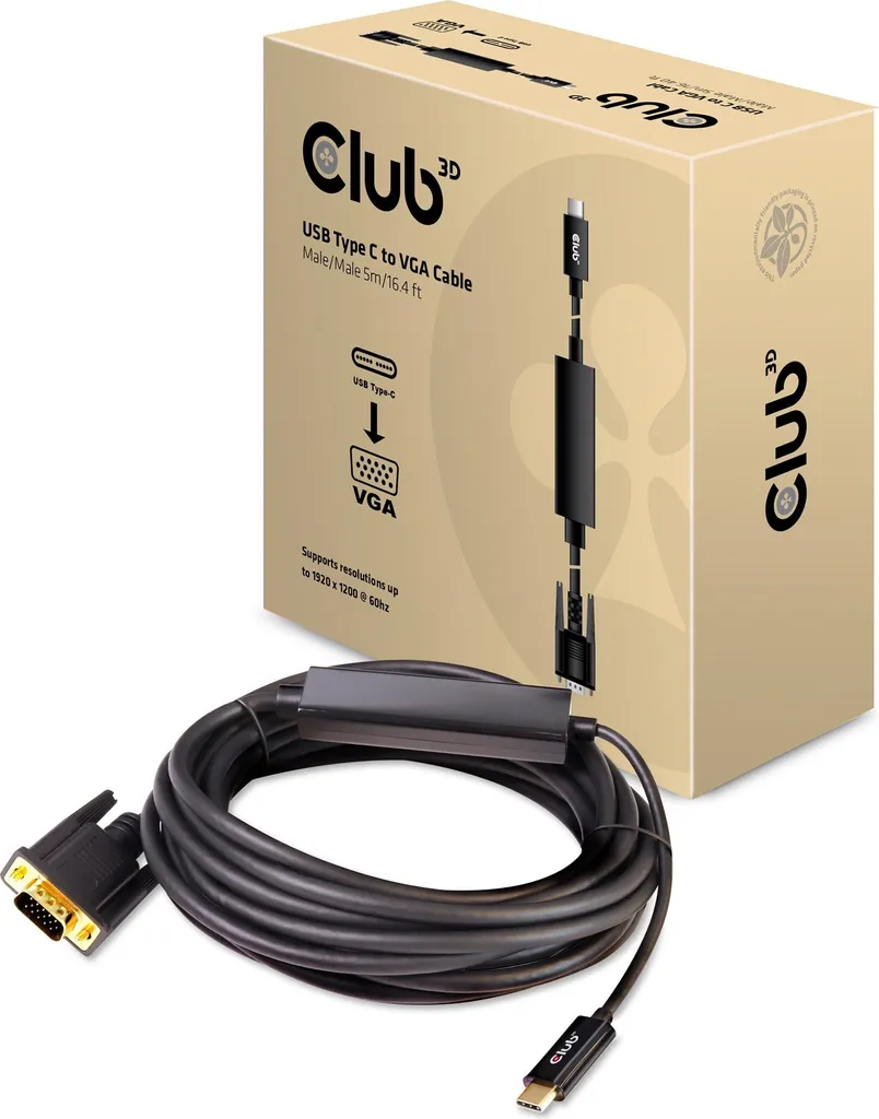 Club3D Câble USB 3.1 Type C vers VGA 5m Actif - Adaptateur CAC-1502