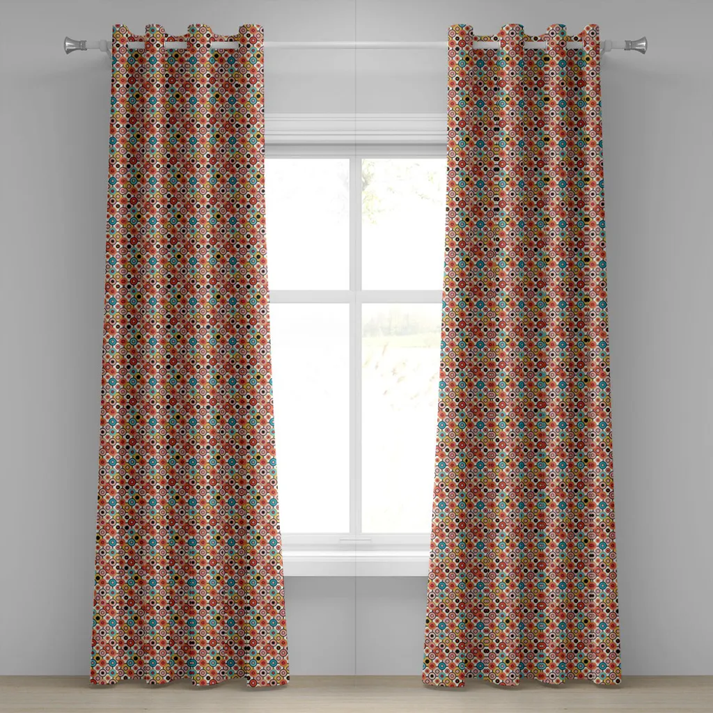 Tende Decorative ABAKUHAUS Vintage 2 Pannelli 280x245 cm Motivo Bolle