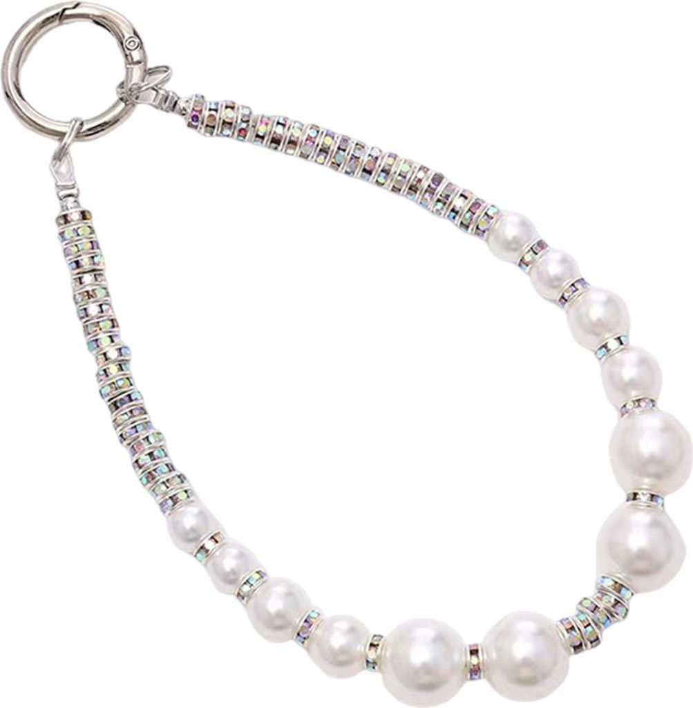 Handy-Handgelenkband mit Perlen und Kunstperlen-Anhänger, Anti-Diebstahl-Telefon-Lanyard, modisches Freisprech-Armband, Strass-Telefonband