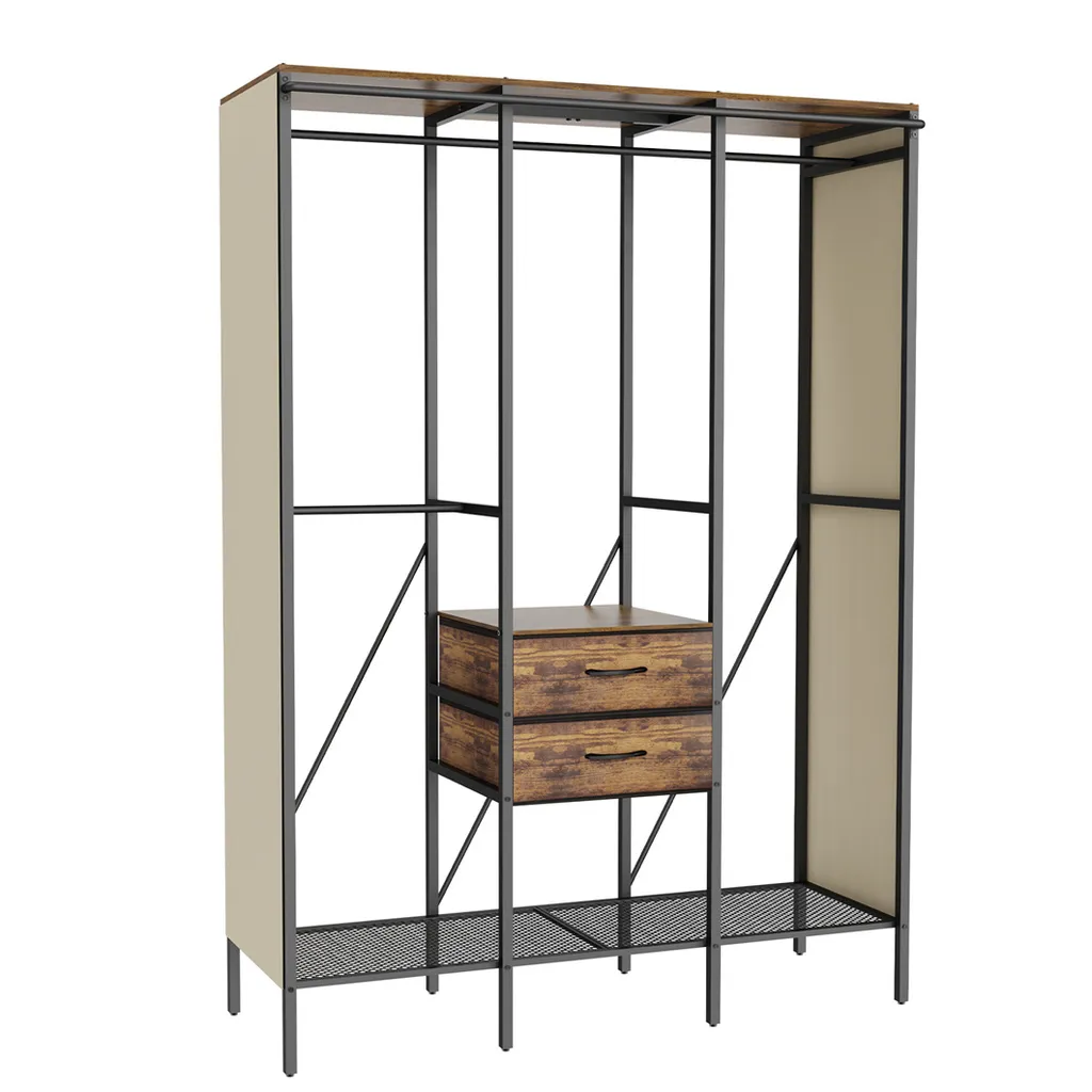 Dressing Ouvert Design Industriel en Métal avec Étagères de Rangement