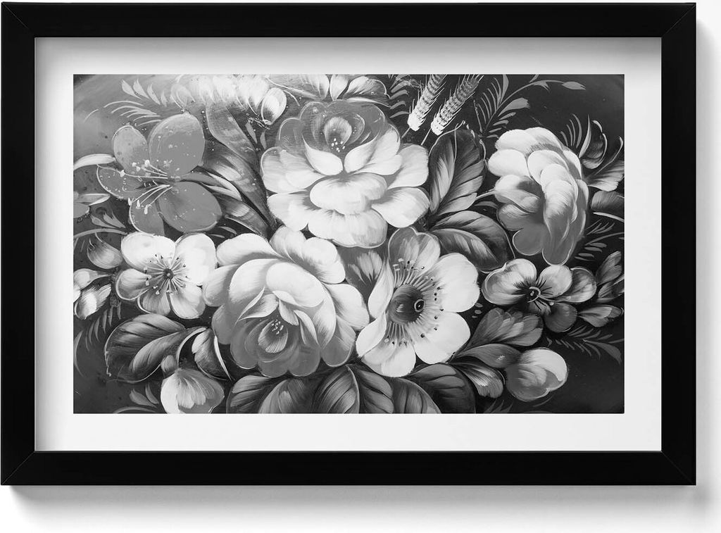 Weiße und weiße Blumen– Wandbild mit Rahmen – Gerahmtes Bild – Wanddekoration – 30x20 cm – Schwarz Rahmen