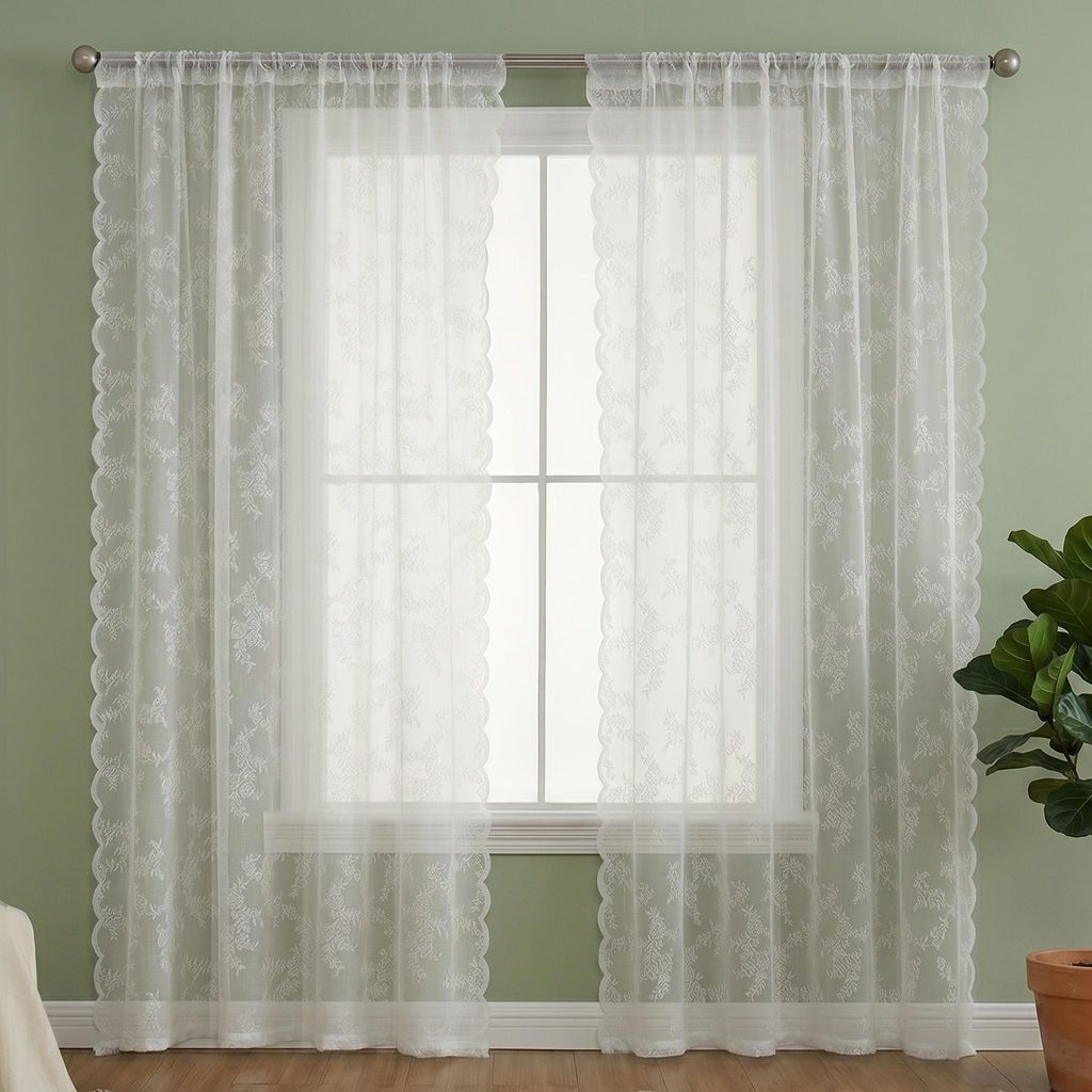2 Stück Voile Spitze Transparent Vorhang Gardinen mit Blumen Stangentasche für Wohnzimmer Schlafzimmer, B150xH230cm