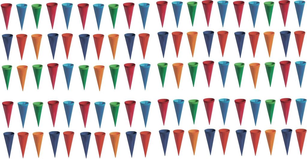 A repeating pattern of colorful cones on a white background.