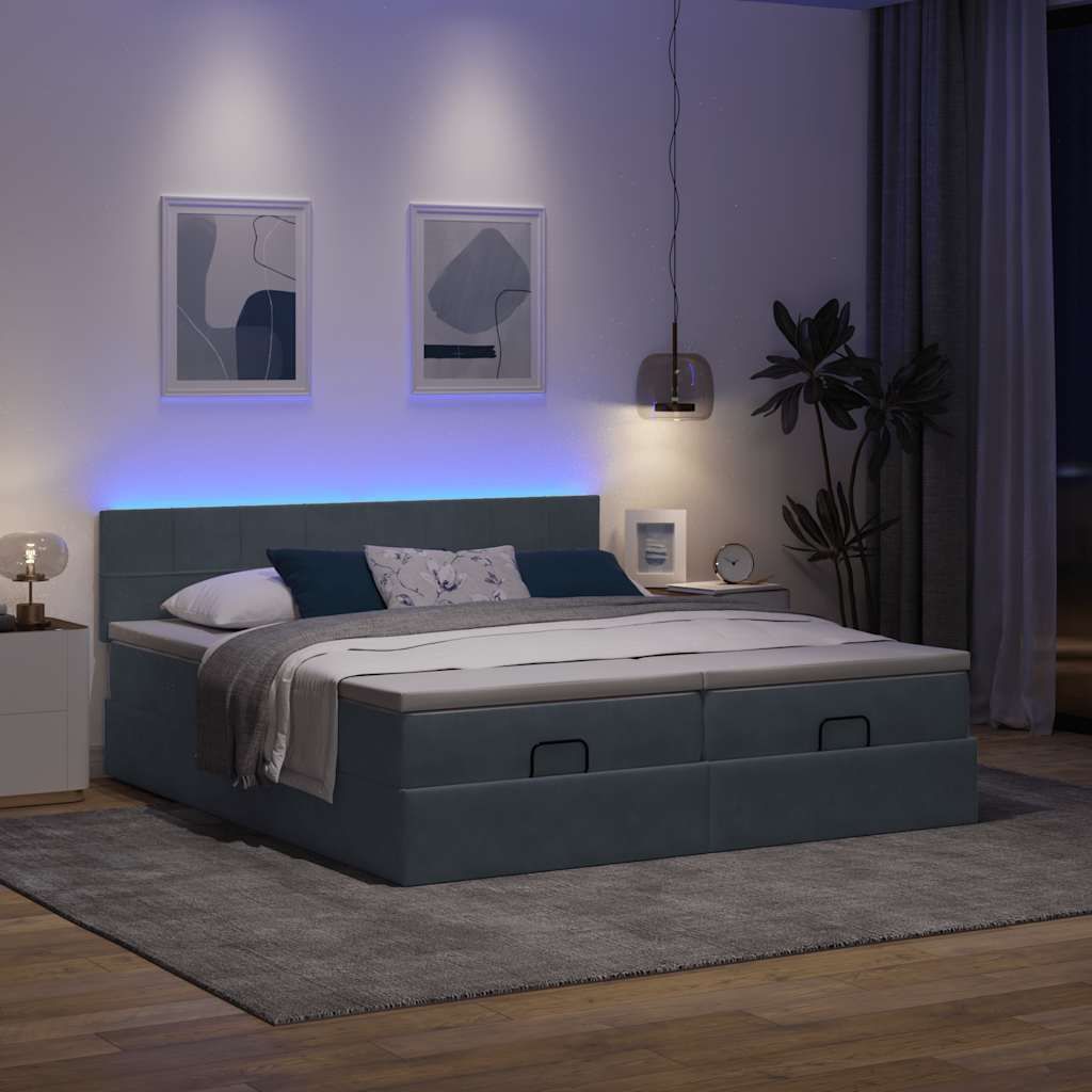 Maison Exclusive - Ottoman-Bett mit Matratzen & LEDs Dunkelgrau 180x200 cm Samt