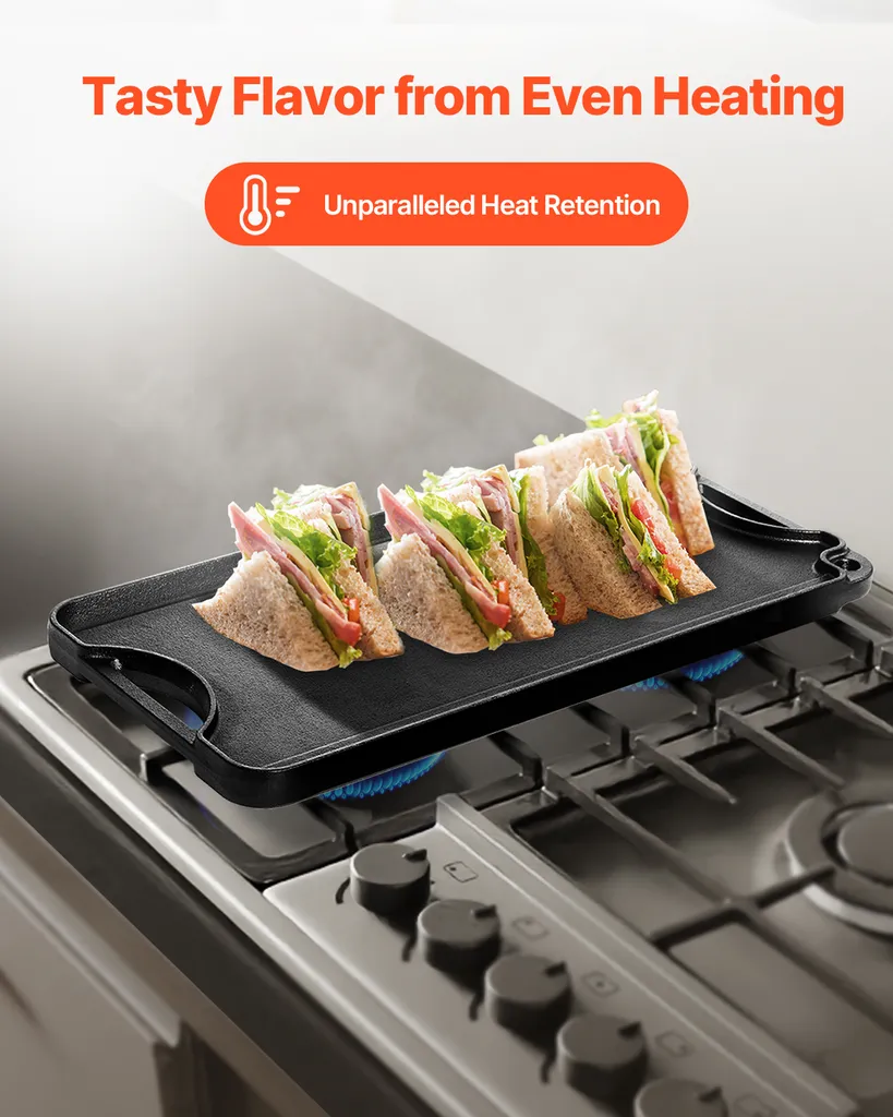 Plaque de Cuisson en Fonte avec Surface Double Face Lisse et Striée - 6