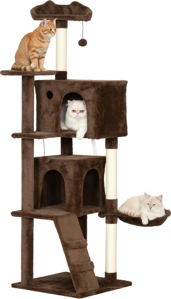 Arbre à chat noir multi-niveaux avec structure robuste et stable de 145cm