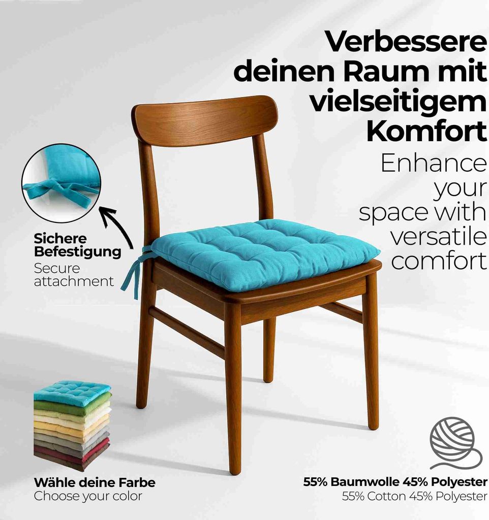 2x Allwetter-Sitzkissen Für Gartenstühle – 45,7 X 45,7 Cm, Quadratisch, Mit Bändern – Palmblatt-Design