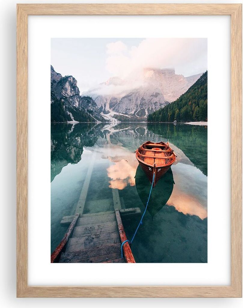Gerahmtes Poster - Rahmen in heller Eiche - See Berg Tal - 30x40 cm - Wand Bild - Wanddeko - Wandbilder - Kunstposter - Wandposter - Bilderrahmen -...