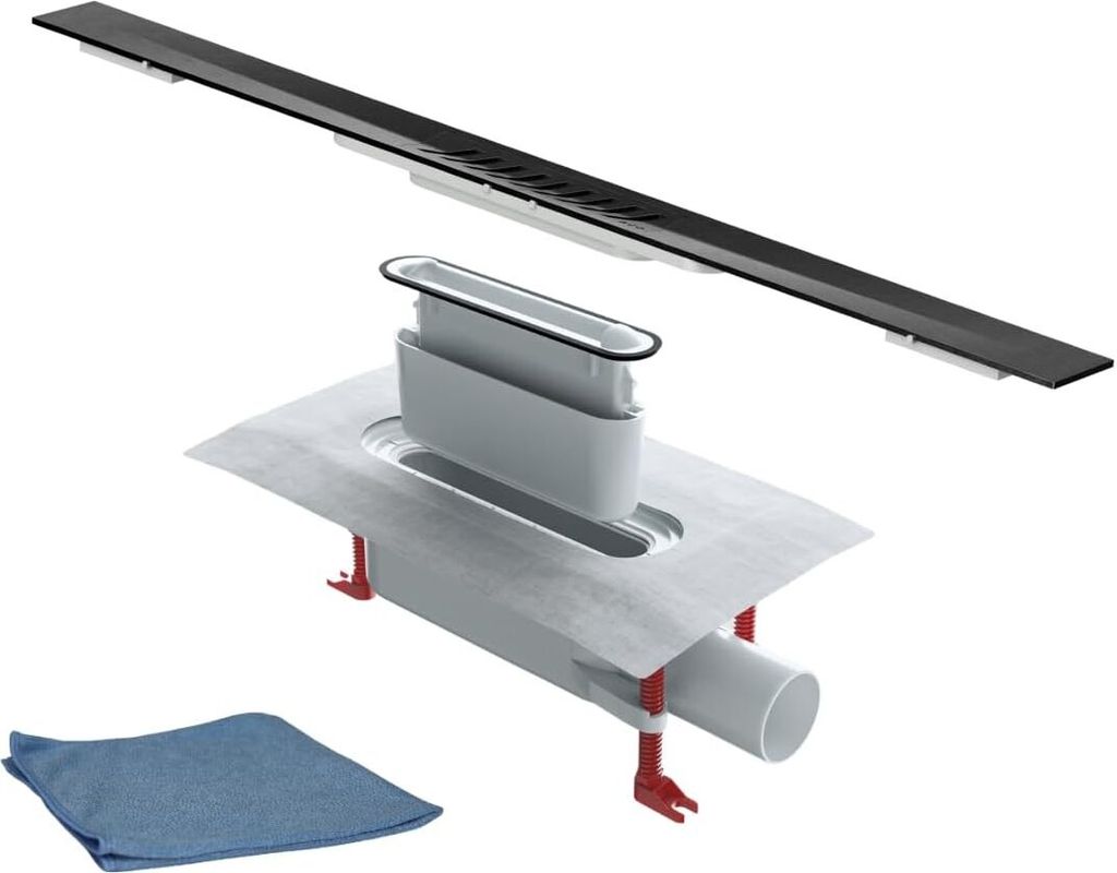 BADfabrik24 ACO ShowerDrain S+, Ablaufkörper 5 cm Sperrwasserhöhe + ACO ShowerDrain S+, Duschrinnenprofil Stripes - Black 100 cm + Mikrofasertuch