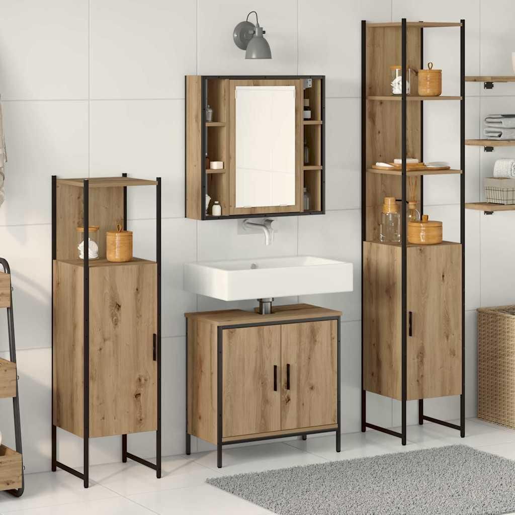 Maison Exclusive - Badezimmermöbel-Set mit Regal mit Tür 4 pcs Braun Holzwerkstoff