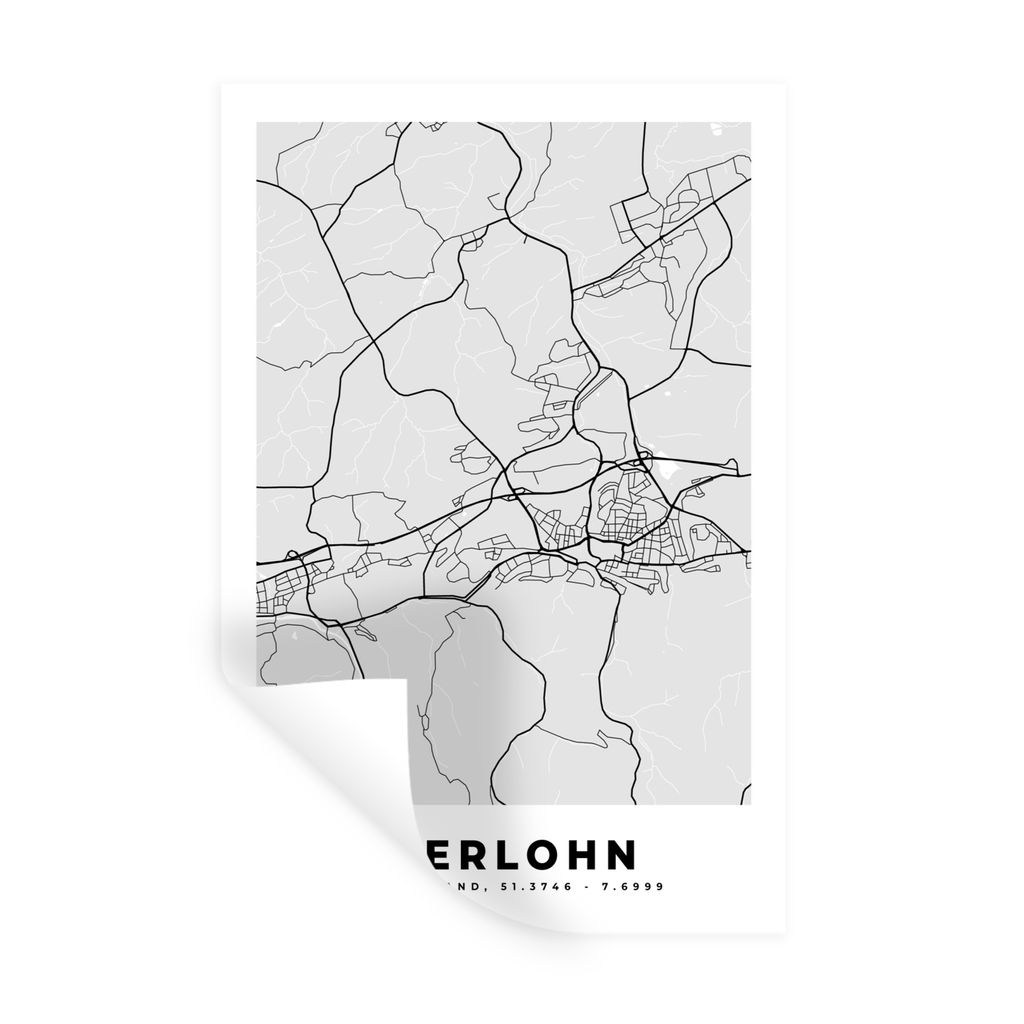 MuchoWow Wandtattoo Wandsticker Wandaufkleber Karte - Deutschland - Iserlohn - Karte - Stadtplan 40x60 cm Selbstklebend und Repositionierbar - Wi...