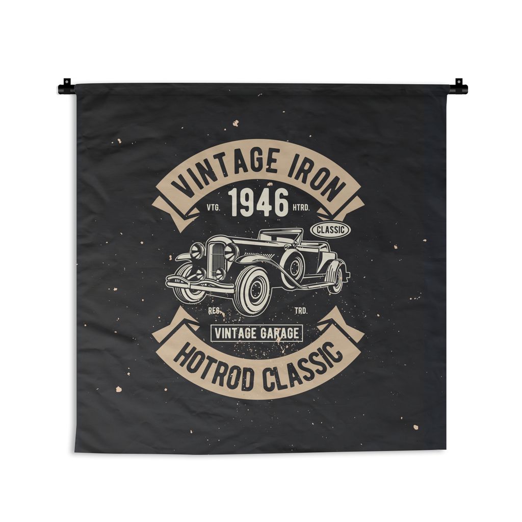 MuchoWow Wandteppich Wandbehang Mancave - Auto - Schwarz - Vintage 120x120 cm Tapisserie Dekoration Wandtuch - Modern - Baumwollgewebe