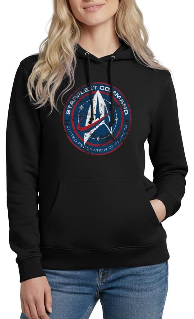 Spreadshirt Star Trek Discovery Abzeichen Sternenflotte Damen Hoodie, L, Schwarz