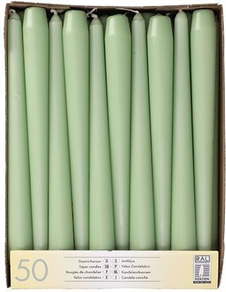 Papstar Leuchterkerzen jadegrün Ø 2,2 cm · 25 cm, 2 x 50 Produktbild 