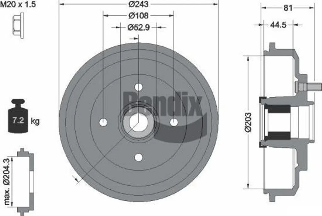 Bendix BDM1127 Tambour de frein OE 1151001 pour Fiesta et Fusion
