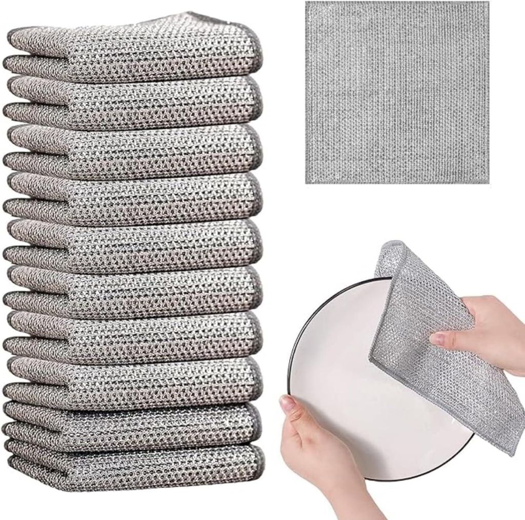Set mit 10 doppellagigen, vielseitigen, kratzfesten Küchentüchern mit Metallic-Oberfläche für nasses und trockenes Geschirr