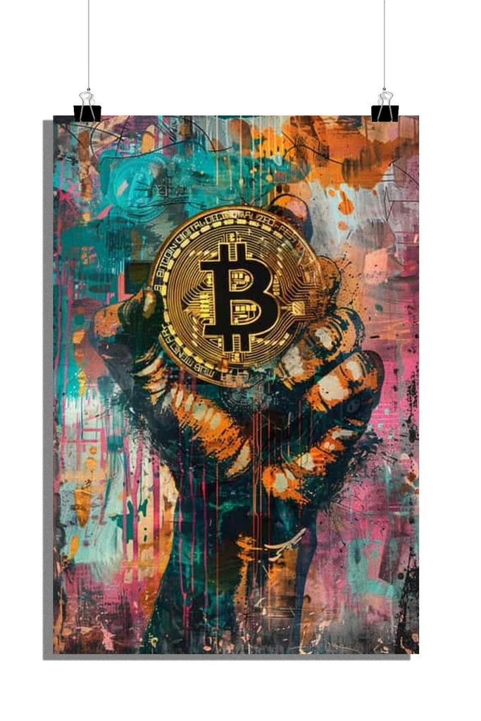 Bitcoin Poster - Hand Poster - Aquarell Poster - Kunst Poster - 51x71cm - Perfekt zum Einrahmen
