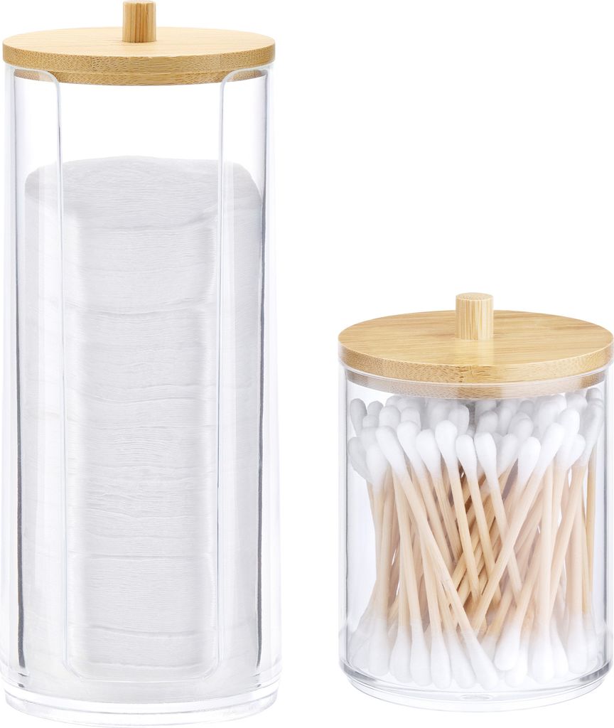 Navaris 2x Aufbewahrung für Wattestäbchen stapelbar - Badezimmer Organizer - Behälter für Wattepads - Bad Spender Halter Box - 2 Stück im Set ...