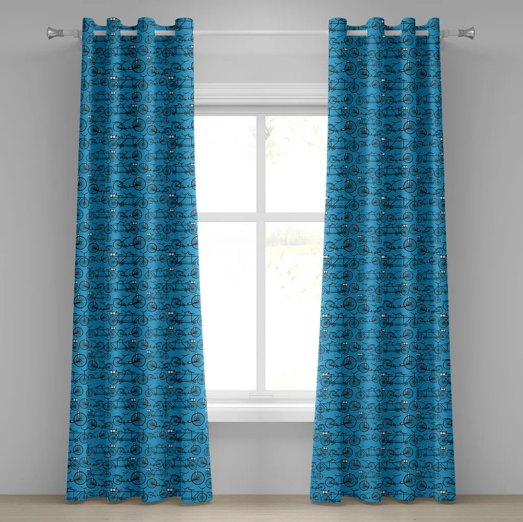 Rideaux décoratifs 2 panneaux motif vélos rétro bleu 280x175 cm