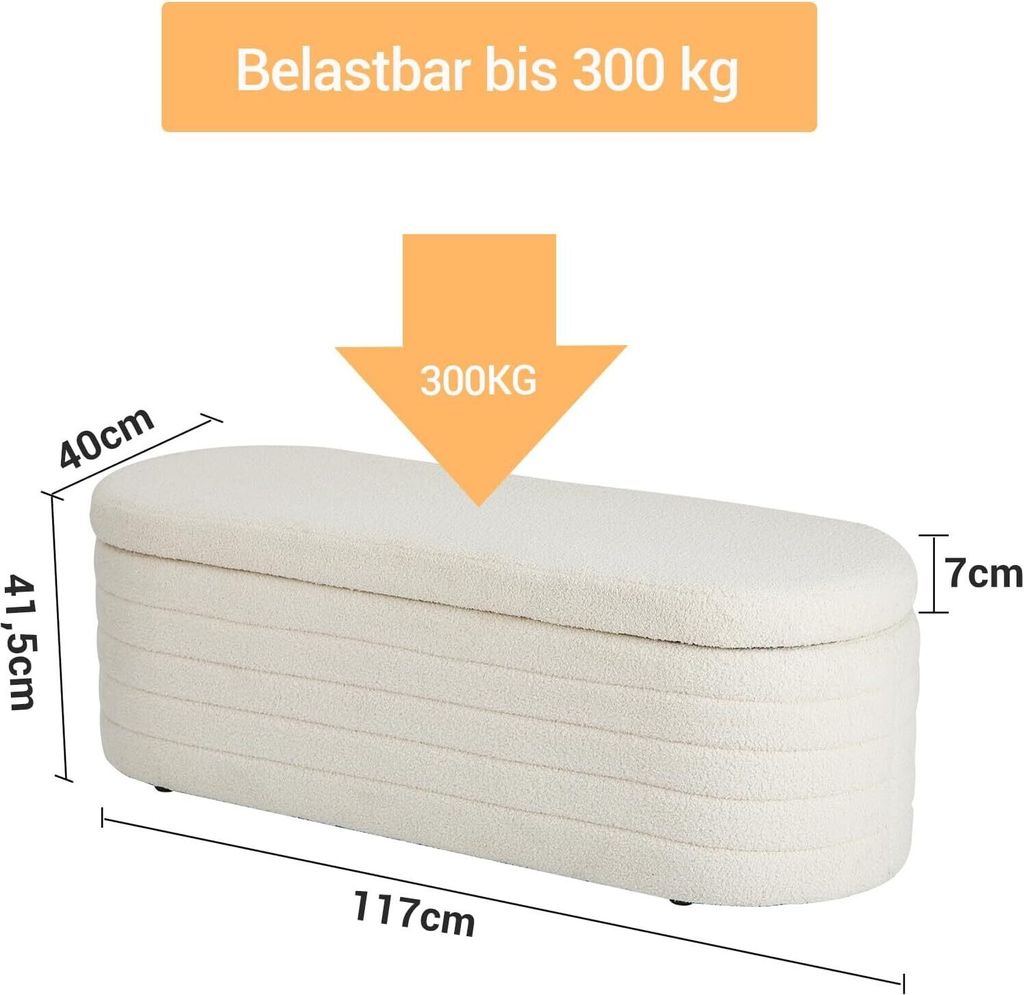 Sitzbank mit Stauraum, Schuhbank mit Sitzfläche, Teddystoff Produktbild 3
