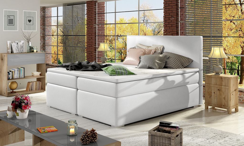 Boxspringbett Dante 140x200cm Polsterbett Bett Continentalbett mit Bettkasten Gewebe Kunstleder 23 (Soft17)