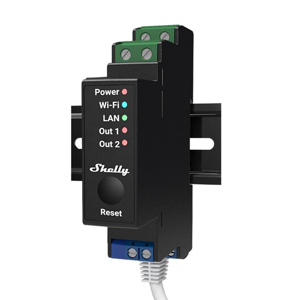 Shelly Pro2 elektrische relais, zwart, blauw, groen Productafbeelding 