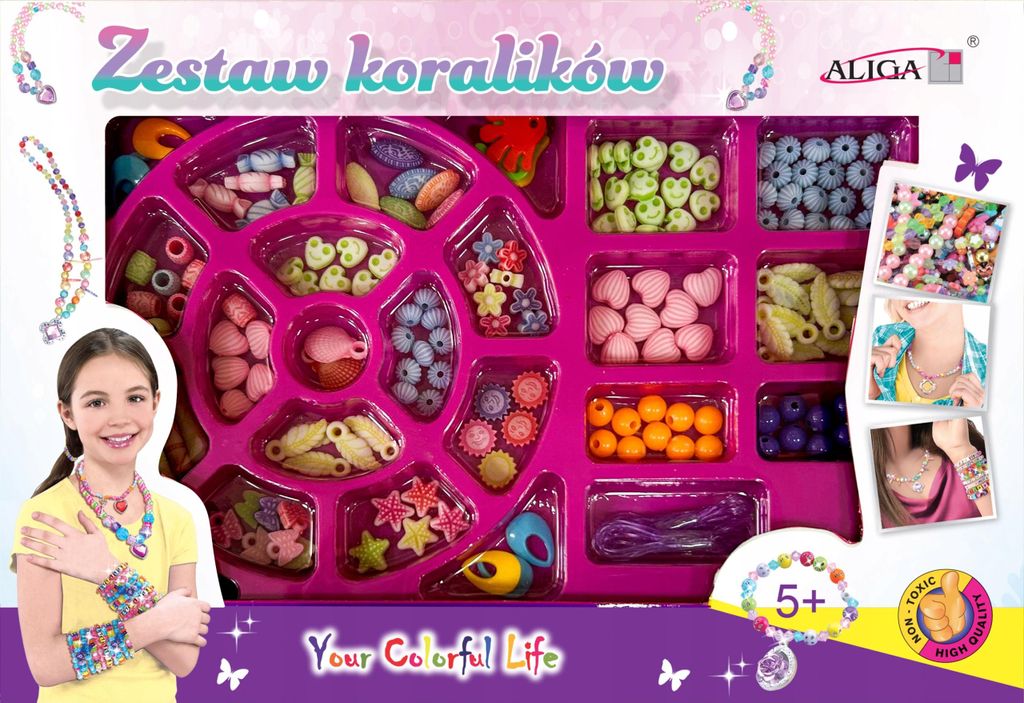 Zestaw koralików plastikowych mix kolorów i kształtów 150 sztuk