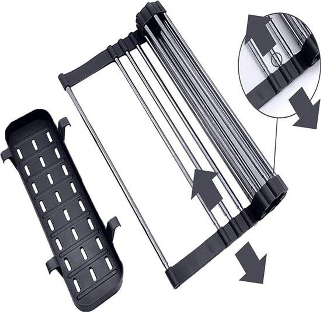 Égouttoir pliable noir multifonction avec support couverts et bac amovible