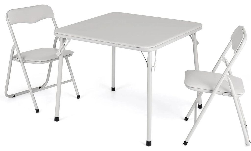 Klapptisch für Karten & Aktivitäten - Set mit Tisch und 2 Klappstühlen - Lederbezogen, Gepolstert - Metallrahmen - Für Kinder, Essen & Spielen ...