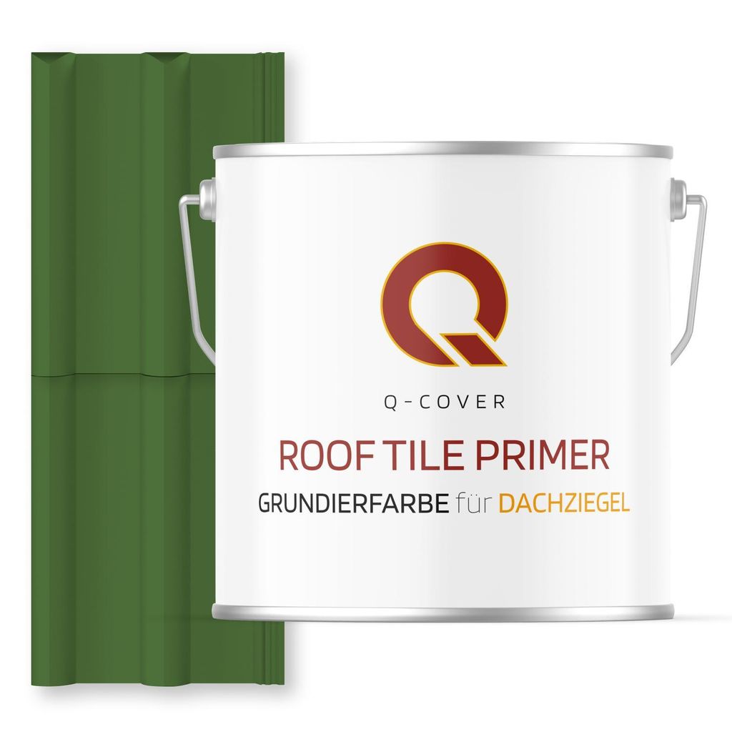 Grundierfarbe für Dachziegel Grasgrün RAL 6010 5 L | wetterfeste Dachbeschichtung | für Ziegel, Beton, Eternit | UV-beständig | Q-COVER