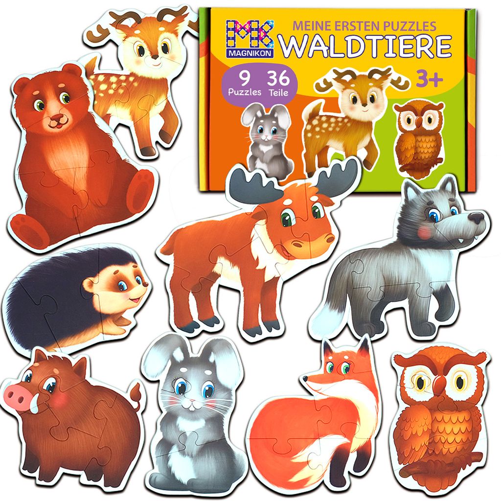 MAGNIKON Puzzles Waldtiere Ab 2 3 Jahre - Spielzeug Kinderpuzzle ab 3-5 Jahre - 9 Mein erstes Puzzle - 36 Große Teile Geschenk Für Junge Und Mäd...