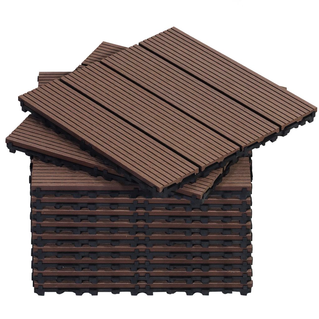 CCLIFE WPC Terrassendielen, Balkon Boden, Terrassenfliesen, Klickfliesen Terrasse, 30x30 cm, Wasserdicht Rutschfest,Braun,CushHom