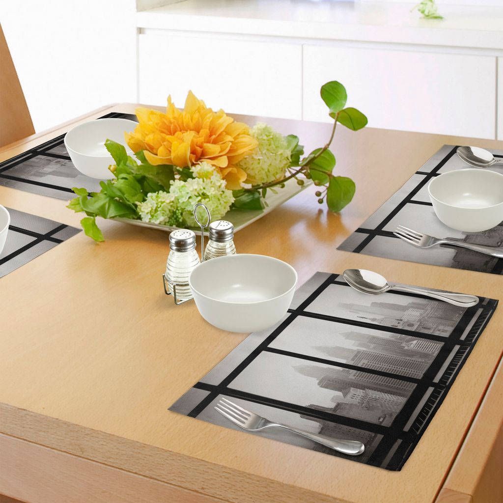 ABAKUHAUS Stadt Platzmatten, Philadelphia City Rooftop Blick durch Fenster Skyline Landmark Rooftop Travel, Tiscjdeco aus Farbfesten Stoff für das...