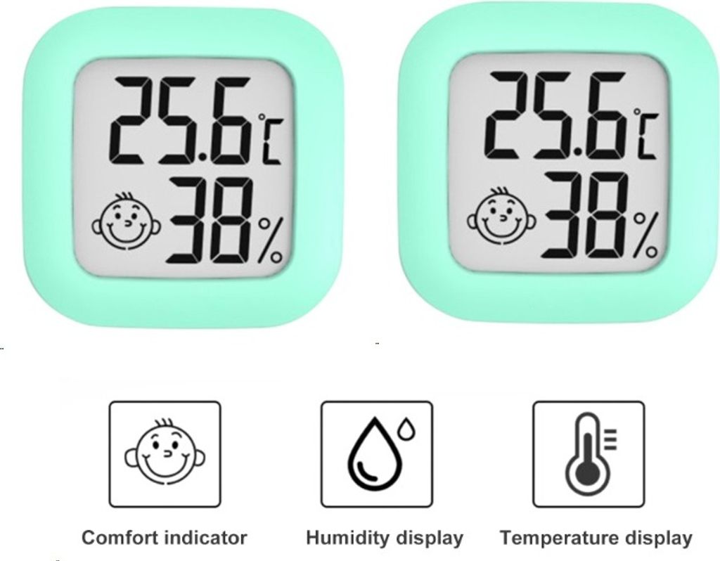 2X DigitalesThermo-Hygrometer für Innenräume, LCD Thermometer Temperatur Luftfeuchtigkeitsmessgerät