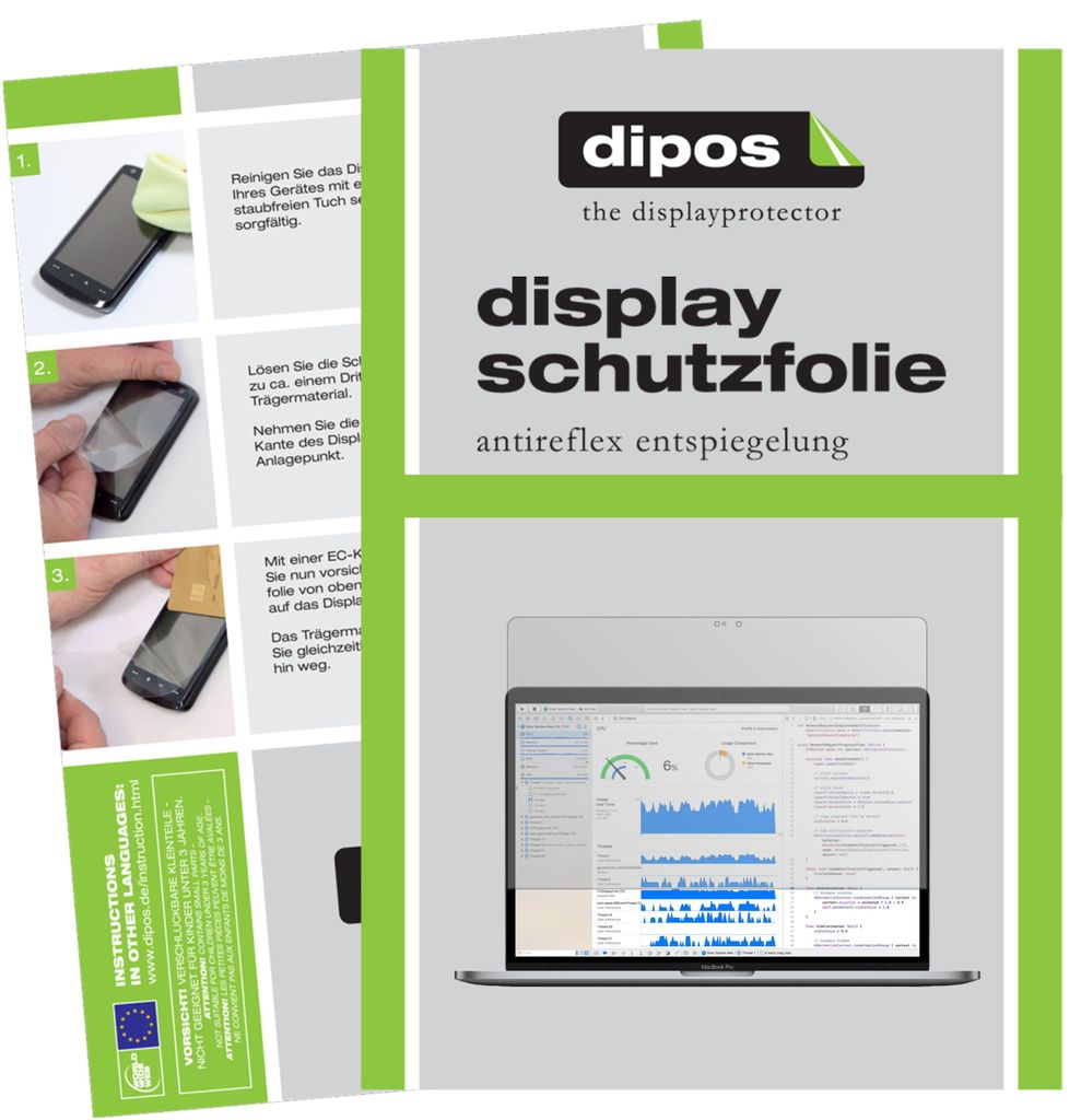 2x Schutzfolie für Apple MacBook Pro 13 Zoll (2019) matt Displayschutzfolie