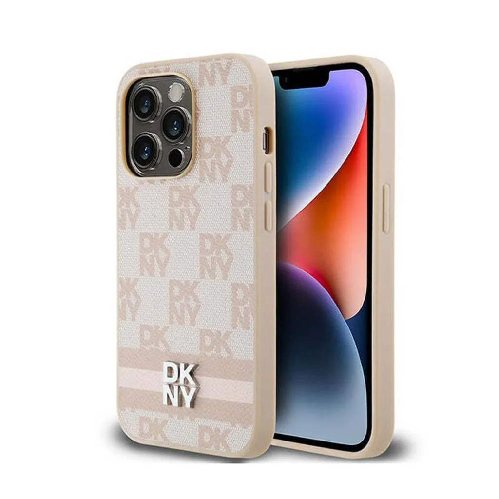 Regala Stile: Custodia DKNY iPhone 14 Pro Pelle Rosa a Scacchi