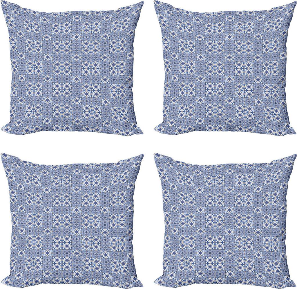 ABAKUHAUS marokkanisch Kissenbezug Set (4 Stück), Checkered Grid Desgin, Moderner Doppelseitiger Digitaldruck, 60 cm x 60 cm, Violett Blau Orange ...