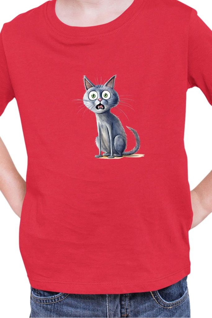Kinder T-Shirt Funny Cats Breeds Blue Cat 026, 3-4 Jahr - 104 / Rot