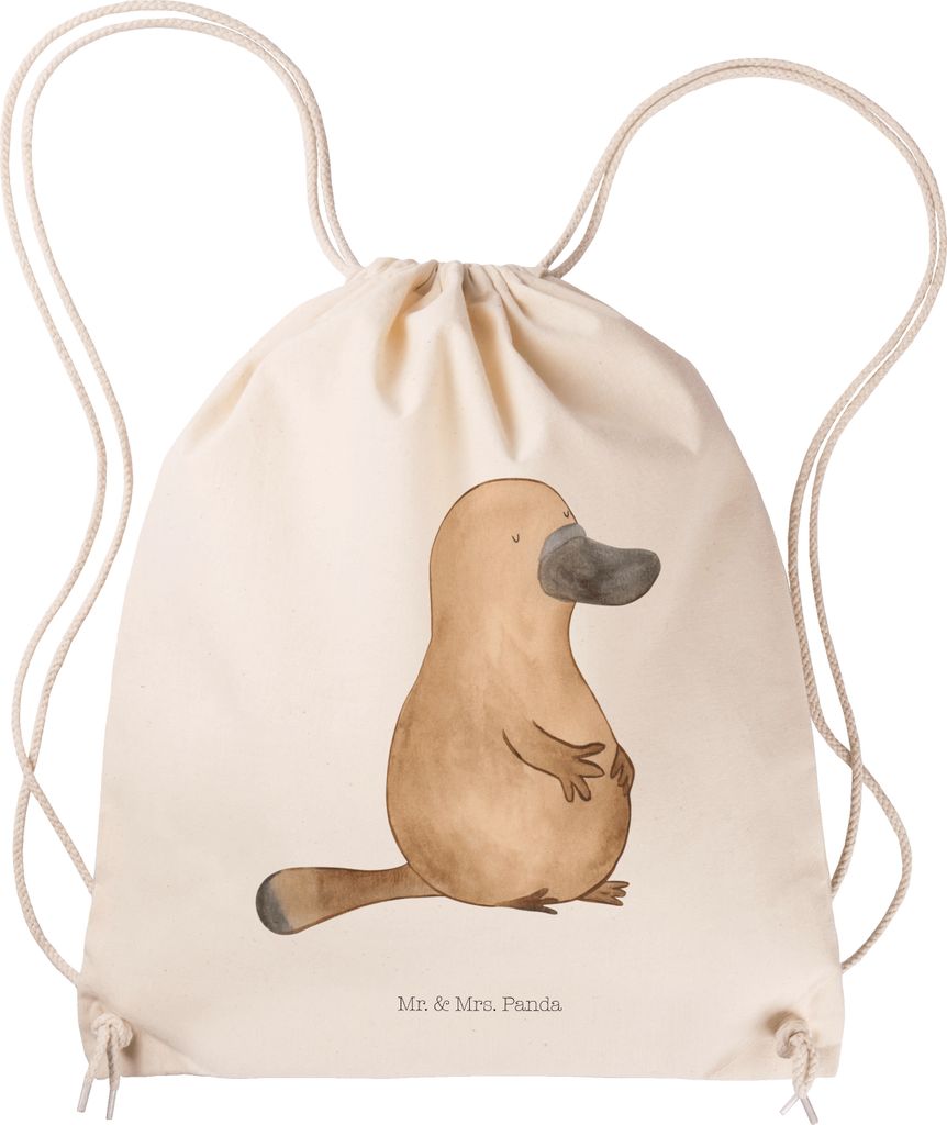 Mr. & Mrs. Panda Jutebeutel Schnabeltier Mut - Transparent - Geschenk, Neustart, wander rucksack, Büro, sporttasche klein, Stoffbeutel, Gymbag, Tr...