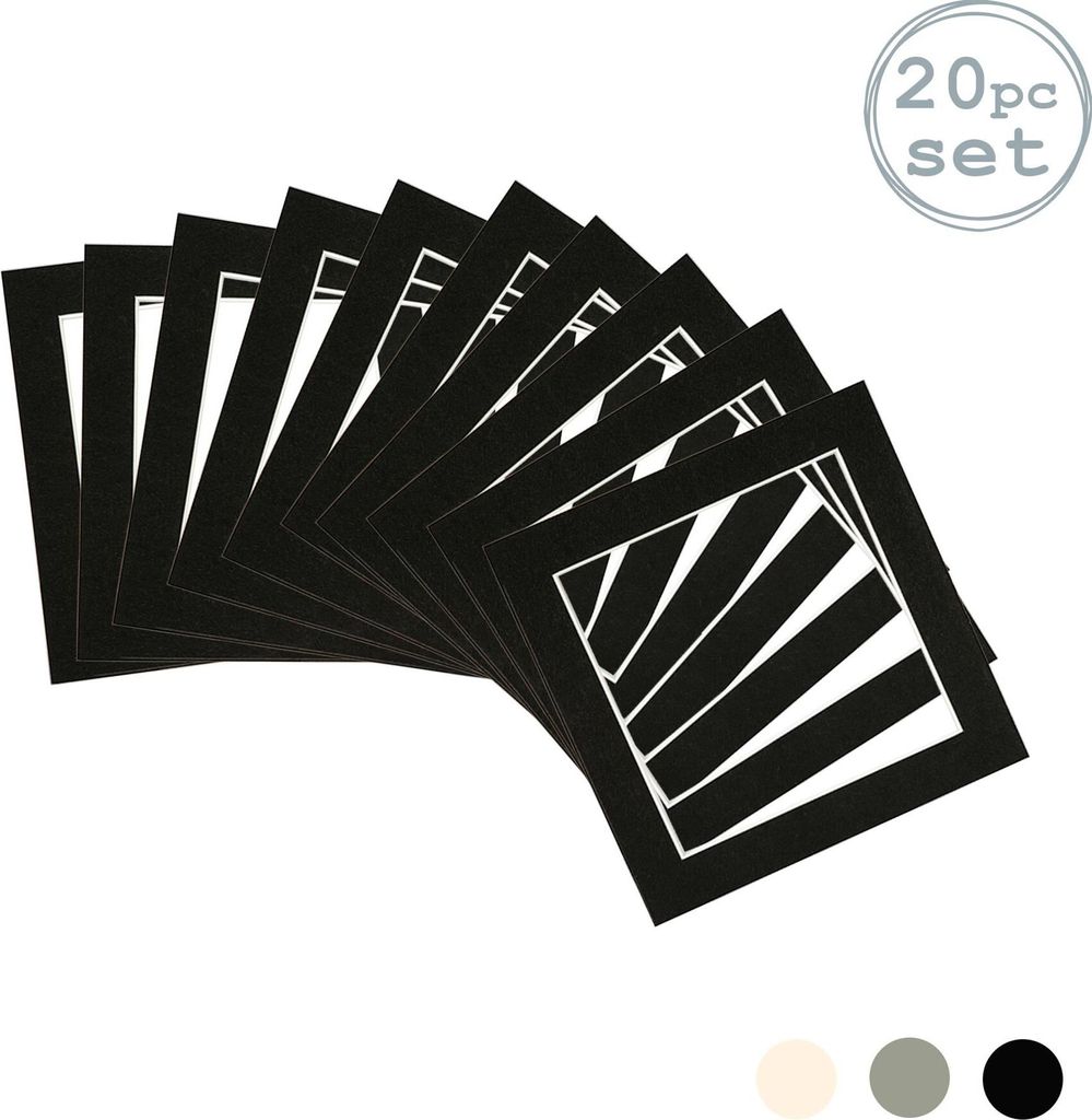 Nicola Spring 20pc Bild Photo Mounts Set - To Fit Frame-Größe 8 x 8 für Bildgröße 6 x 6 - Schwarz