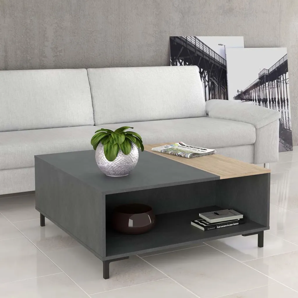 Table basse SYRAKUS aspect béton Matera et chêne Sonoma chic