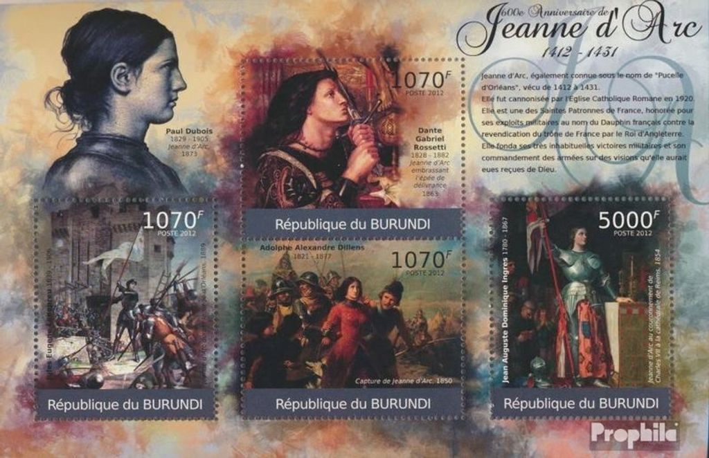 Briefmarken Burundi 2012 Mi 2290-2293 Kleinbogen (kompl. Ausgabe) postfrisch 600. Jahrestag von Jeanne dArc